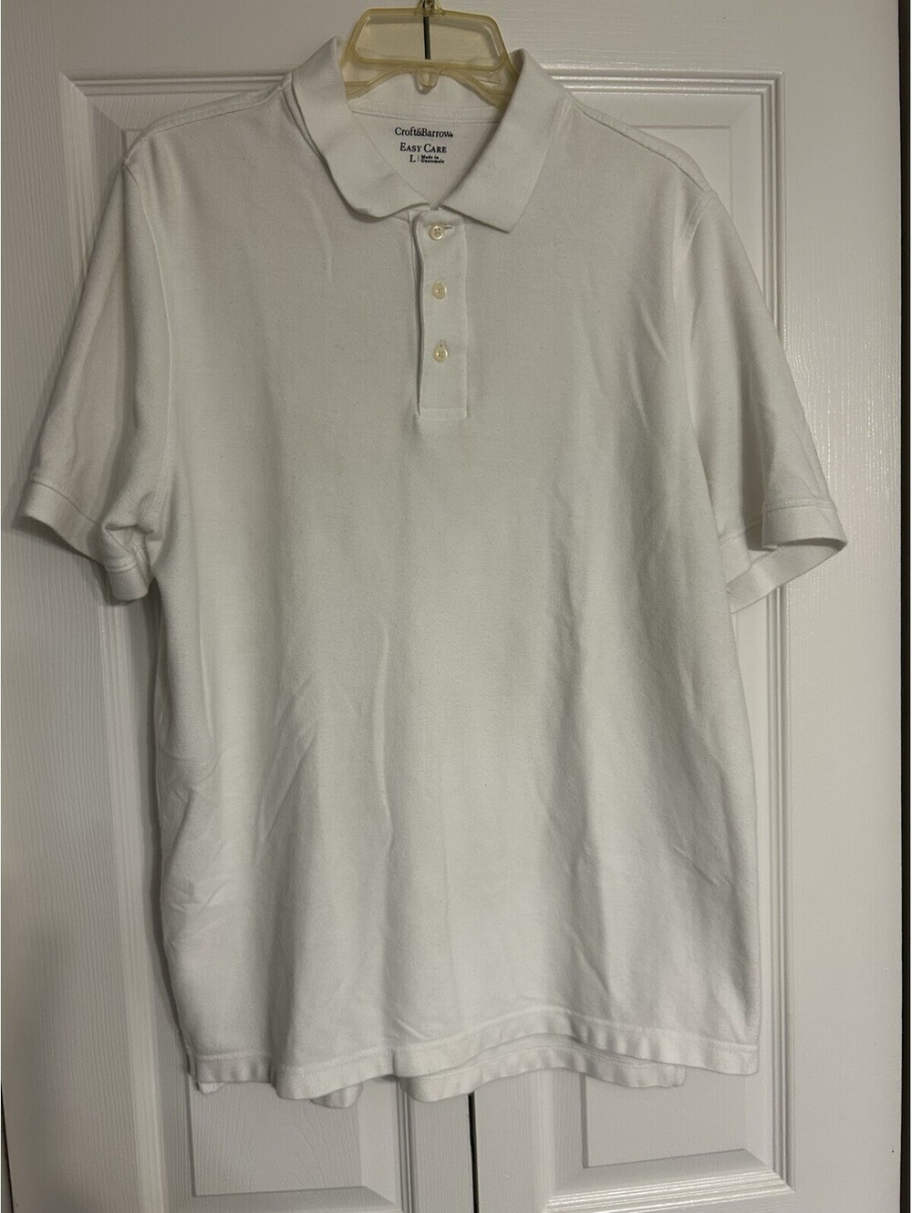 Croft & Barrow Mens Size L White Easy Care Short Sleeve Pullover Polo E47